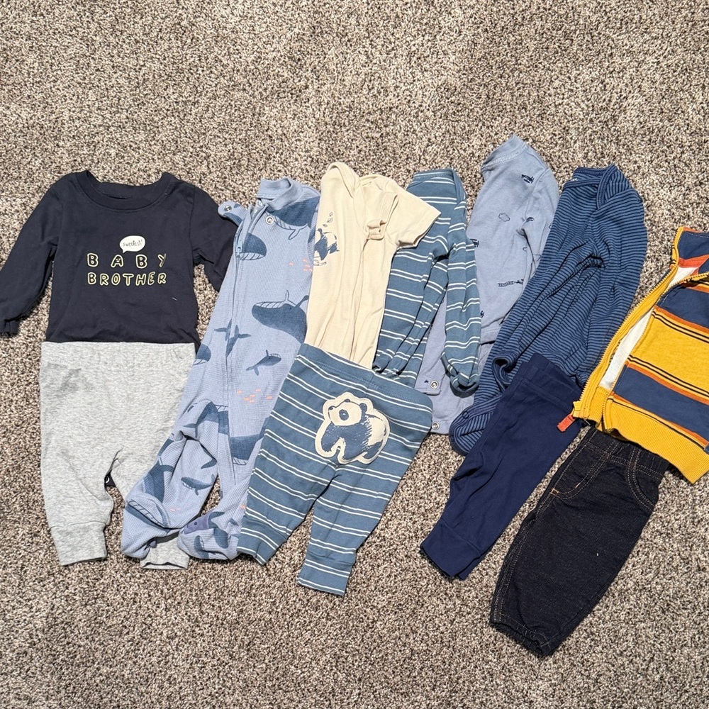 Mixed 3M Baby Clothes Lot - Blue, Navy, Gray, Cream